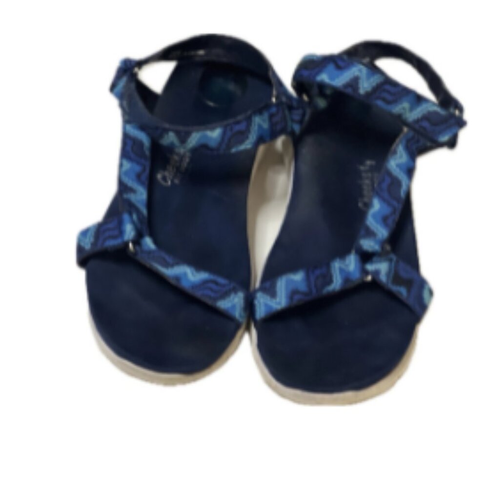 Tony Little Cheeks Sandals Shoes Womens Size 10W Blue Straps Closure 1" Platform